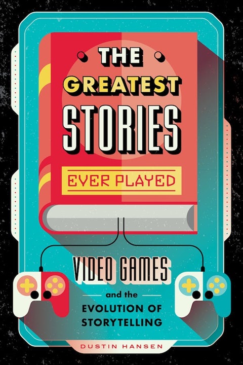 Greatest Stories Ever Played Book Cover. A blue handheld gaming device, drawn in cartoon style, displays the book's title on a red screen.jpg