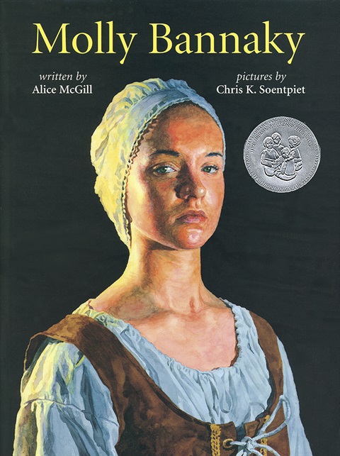 Cover of book titled Molly Bannaky with a girl in clothes from the 17th century.jpg