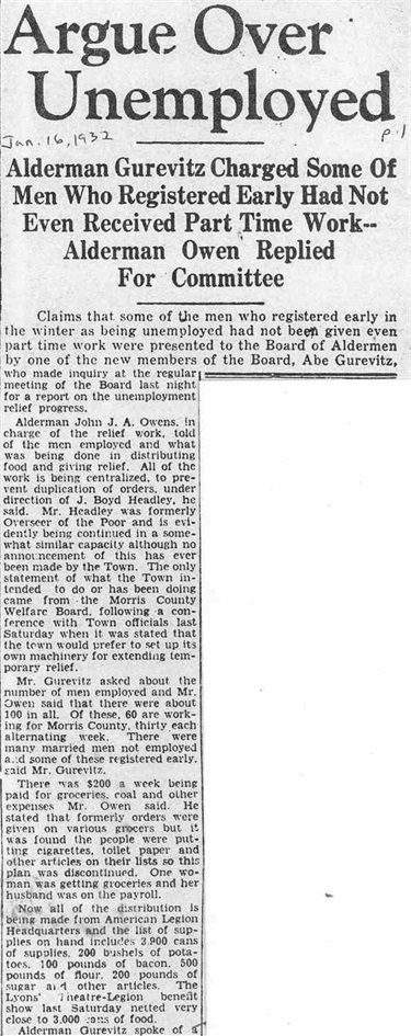 January 16, 1932: Argue Over Unemployed