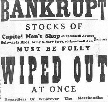 Bankrupt - Stocks of Capital Men's Shop, 48 Speedwell Avenue, Morristown