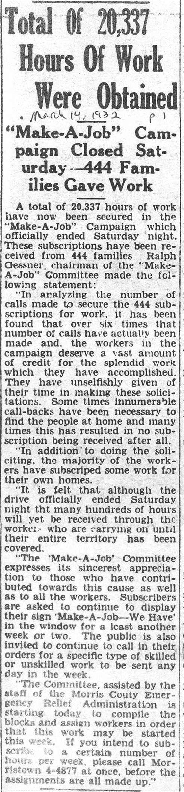 March 14, 1932: Total of 20,337 Hours of Work Were Obtained