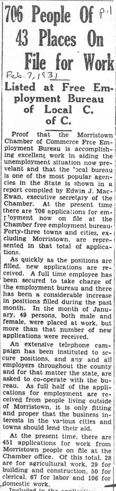 February 7, 1931: 706 People of 43 Places On File for Work