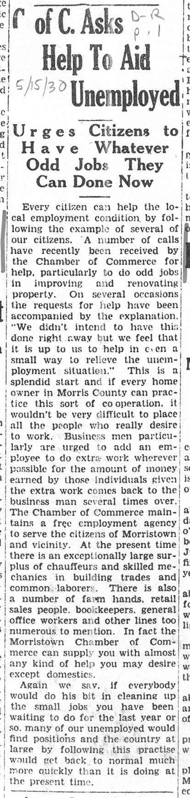 May 15, 1930: Chamber of Commerce Asks Help to Aid Unemployed