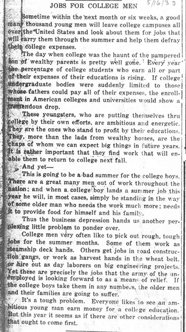 May 16, 1930: Jobs for College Men