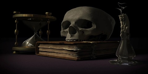 skull and book