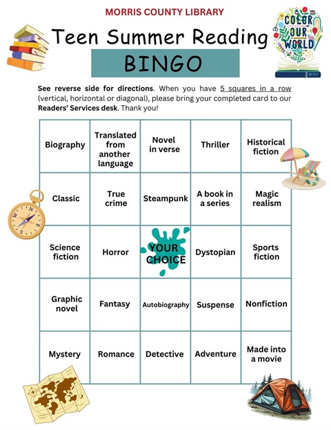 teen summer reading bingo card
